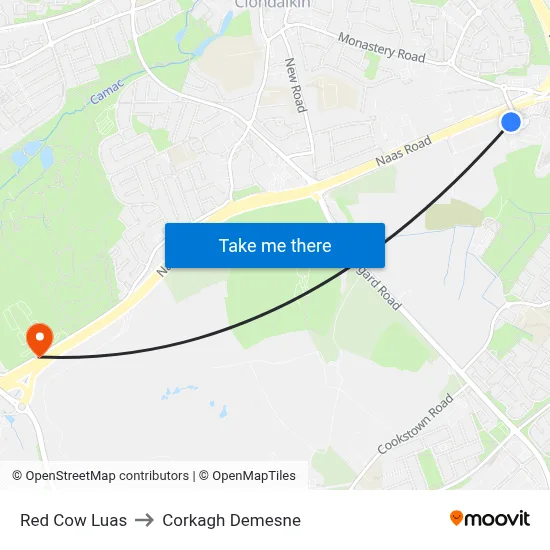 Red Cow Luas to Corkagh Demesne map