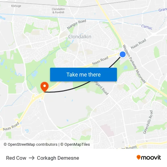 Red Cow to Corkagh Demesne map