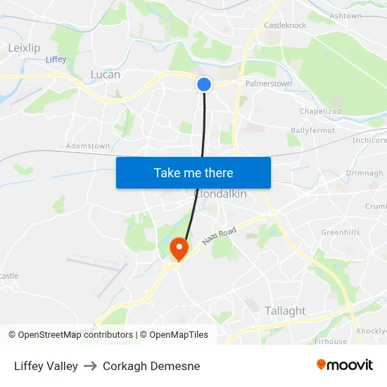 Liffey Valley to Corkagh Demesne map