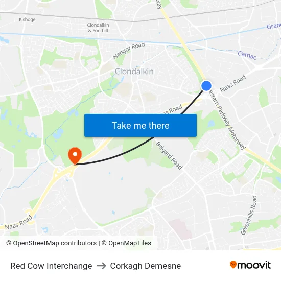 Red Cow Interchange to Corkagh Demesne map