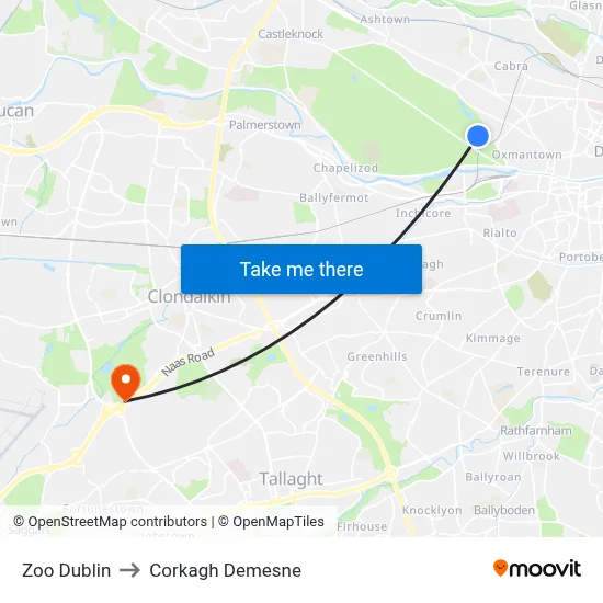 Zoo Dublin to Corkagh Demesne map