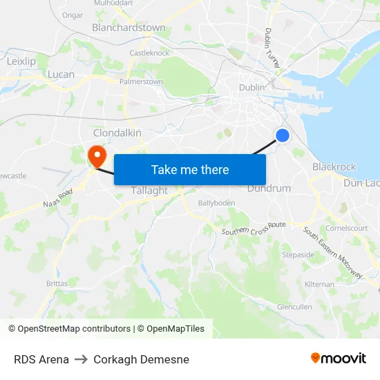 RDS Arena to Corkagh Demesne map