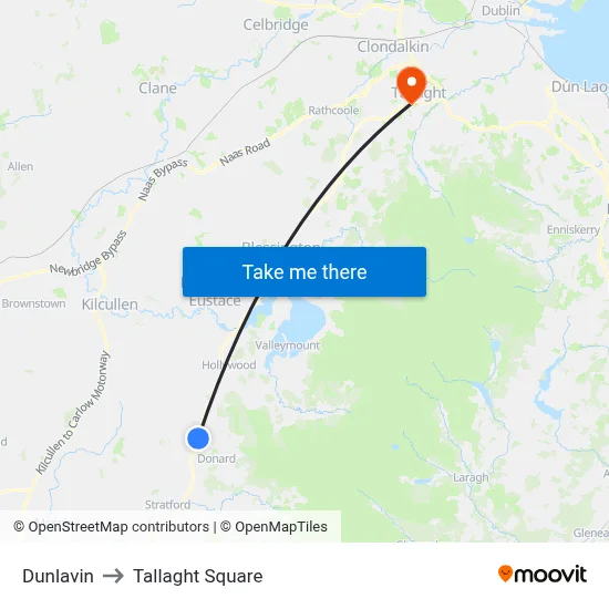 Dunlavin to Tallaght Square map