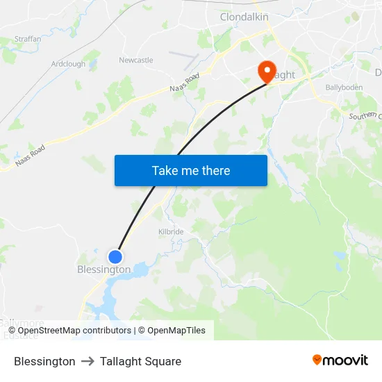 Blessington to Tallaght Square map