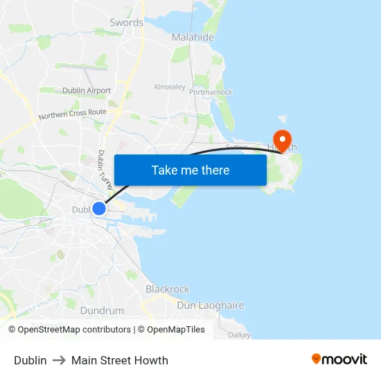 Dublin to Main Street Howth map
