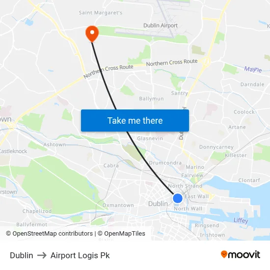 Dublin to Airport Logis Pk map