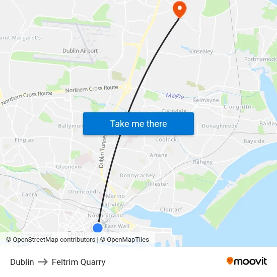 Dublin to Feltrim Quarry map
