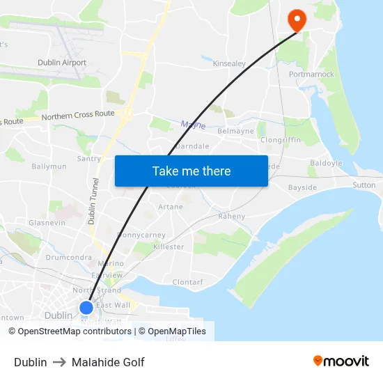 Dublin to Malahide Golf map
