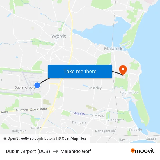 Dublin Airport (DUB) to Malahide Golf map