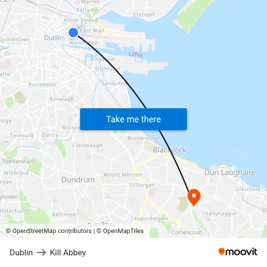 Dublin to Kill Abbey map