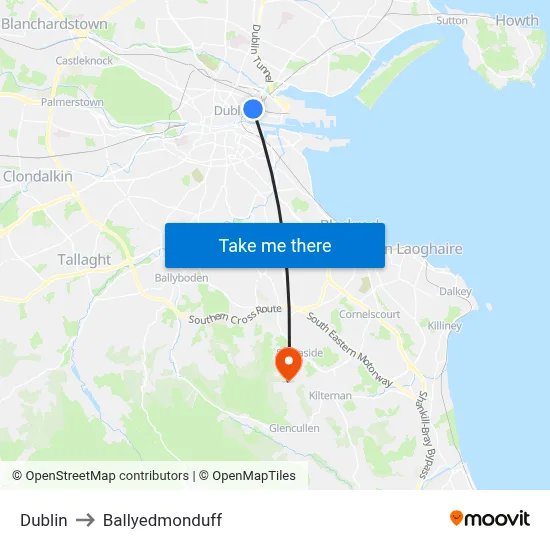 Dublin to Ballyedmonduff map