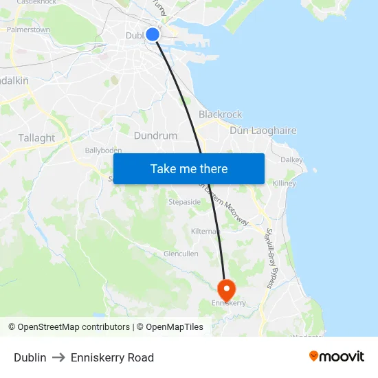 Dublin to Enniskerry Road map