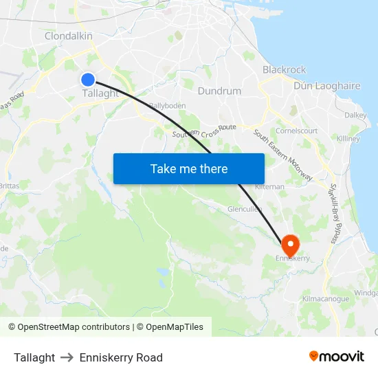Tallaght to Enniskerry Road map