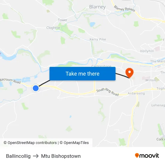 Ballincollig to Mtu Bishopstown map