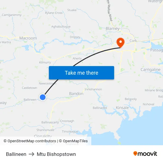 Ballineen to Mtu Bishopstown map