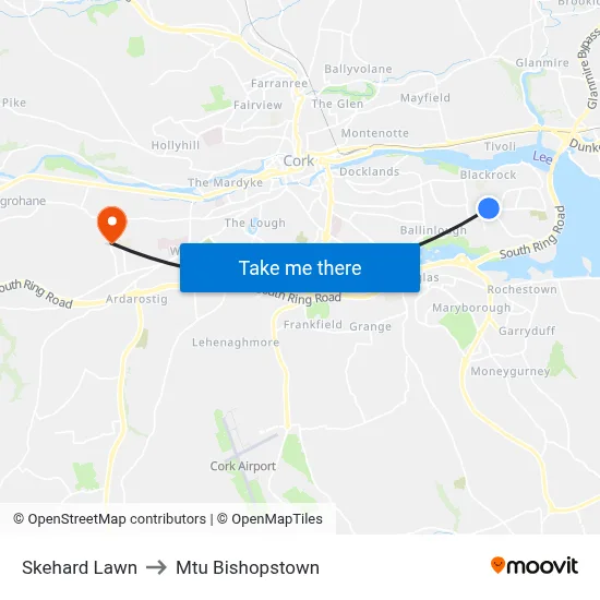 Skehard Lawn to Mtu Bishopstown map