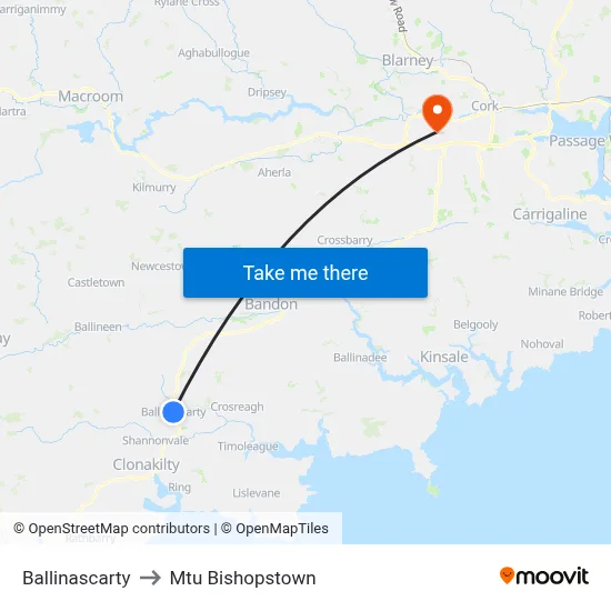 Ballinascarty to Mtu Bishopstown map