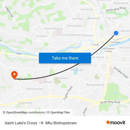 Saint Luke's Cross to Mtu Bishopstown map