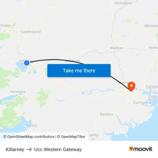 Killarney to Ucc Western Gateway map
