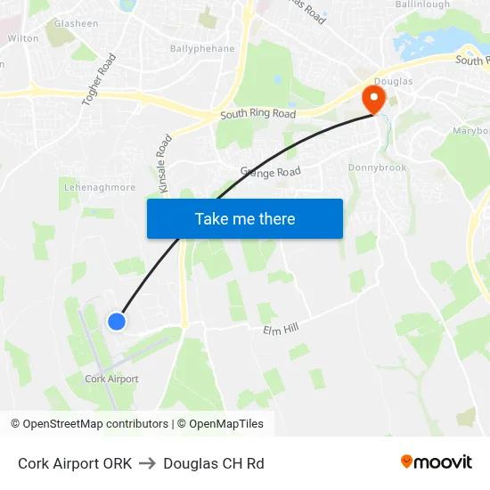 Cork Airport ORK to Douglas CH Rd map