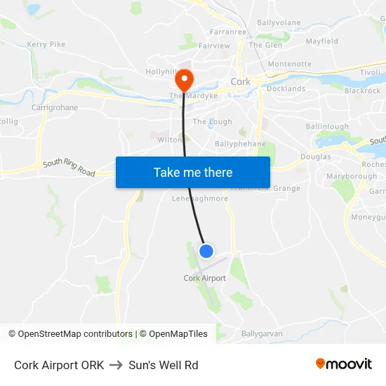 Cork Airport ORK to Sun's Well Rd map