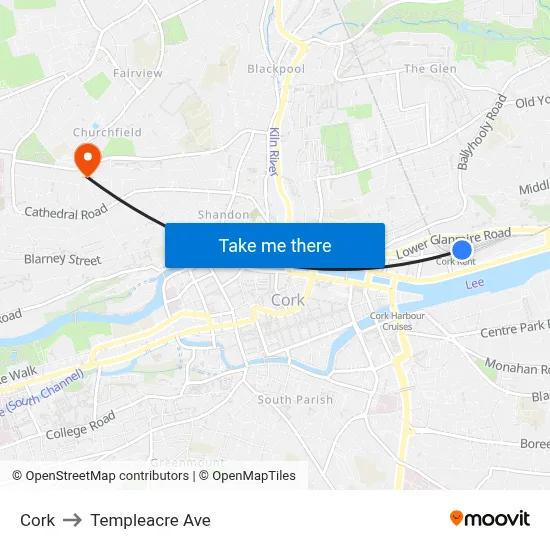 Cork to Templeacre Ave map