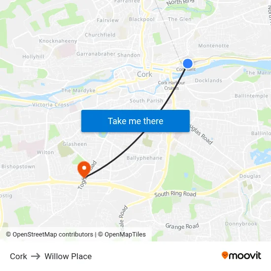 Cork to Willow Place map