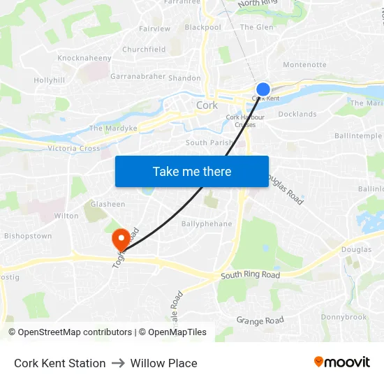 Cork Kent Station to Willow Place map