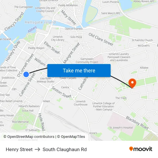 Henry Street to South Claughaun Rd map