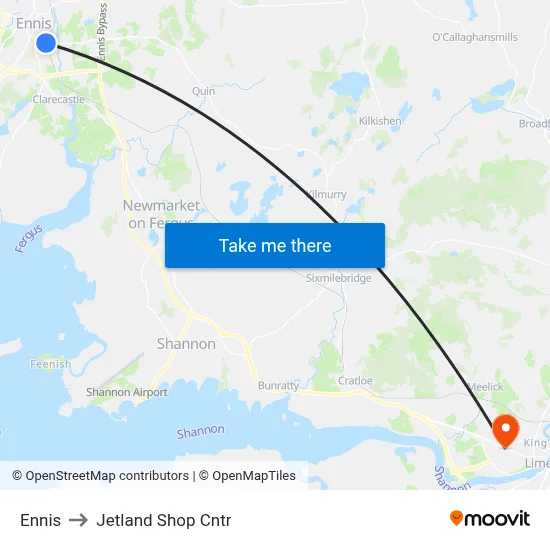 Ennis to Jetland Shop Cntr map