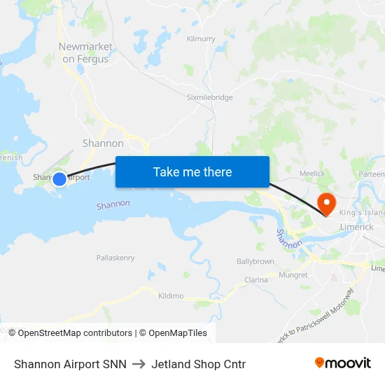 Shannon Airport SNN to Jetland Shop Cntr map