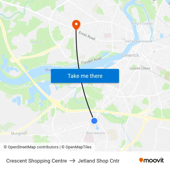 Crescent Shopping Centre to Jetland Shop Cntr map