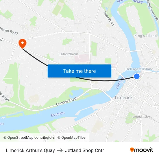 Limerick Arthur's Quay to Jetland Shop Cntr map