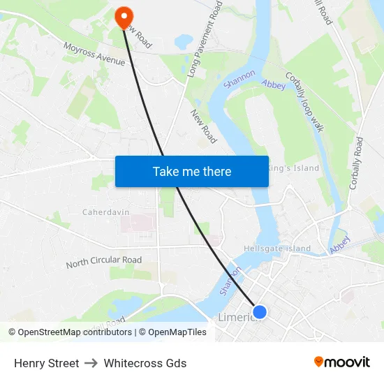Henry Street to Whitecross Gds map