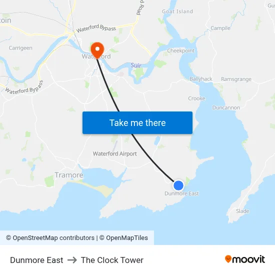 Dunmore East to The Clock Tower map