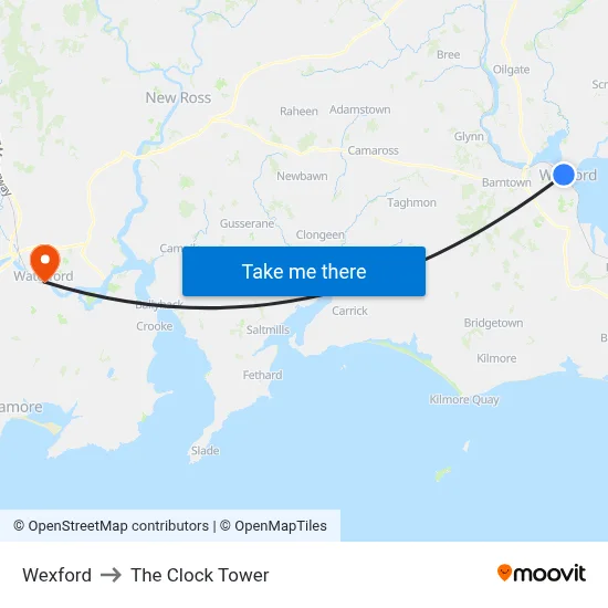 Wexford to The Clock Tower map