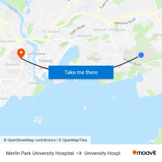 Merlin Park University Hospital to University Hospl map