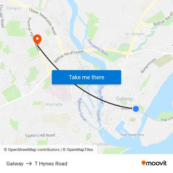 Galway to T Hynes Road map