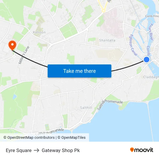 Eyre Square to Gateway Shop Pk map