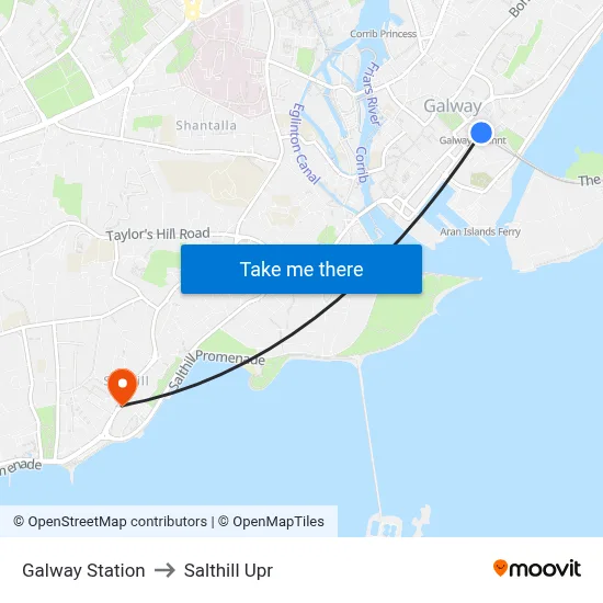 Galway Station to Salthill Upr map