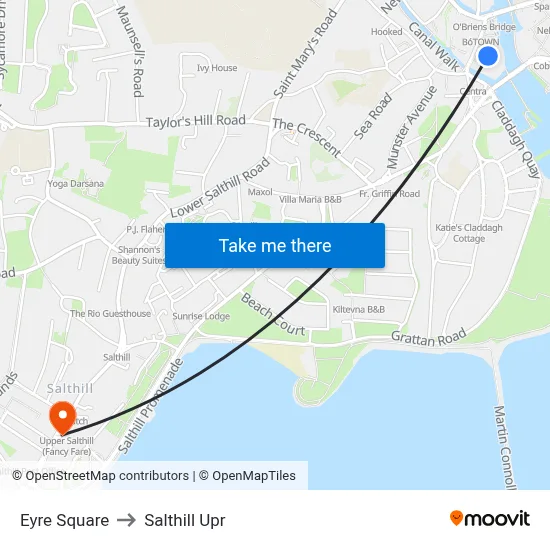 Eyre Square to Salthill Upr map