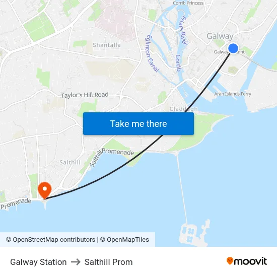 Galway Station to Salthill Prom map