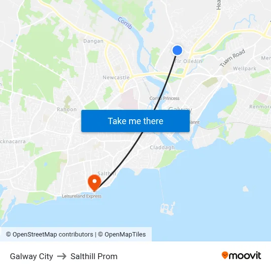 Galway City to Salthill Prom map