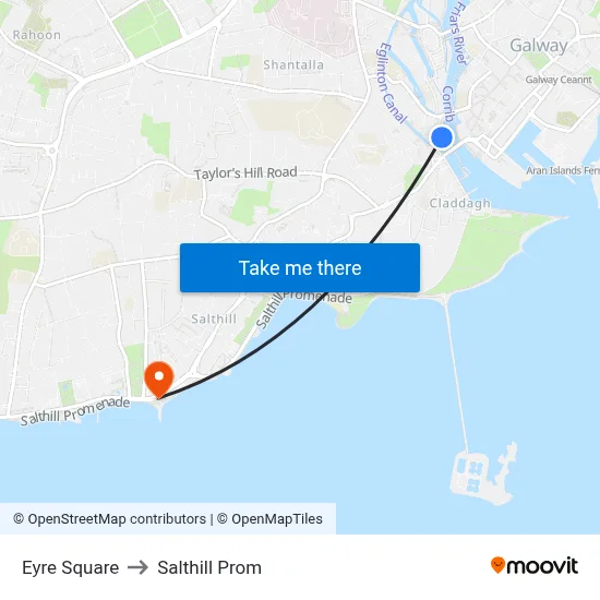 Eyre Square to Salthill Prom map