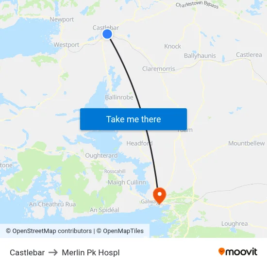Castlebar to Merlin Pk Hospl map