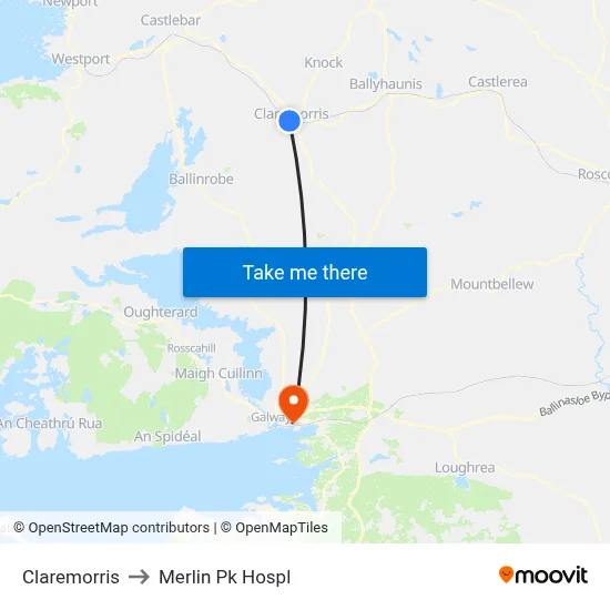 Claremorris to Merlin Pk Hospl map