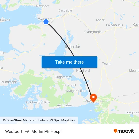 Westport to Merlin Pk Hospl map