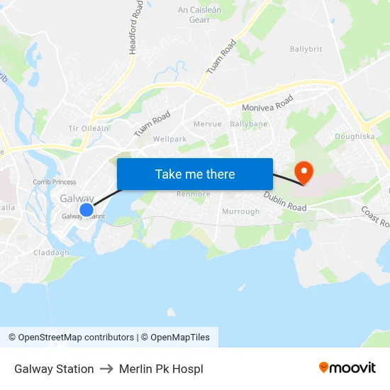 Galway Station to Merlin Pk Hospl map