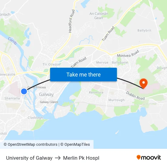 University of Galway to Merlin Pk Hospl map