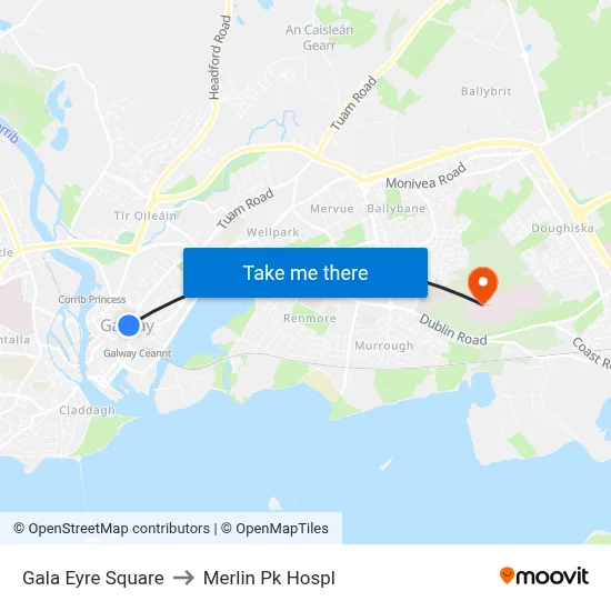Gala Eyre Square to Merlin Pk Hospl map